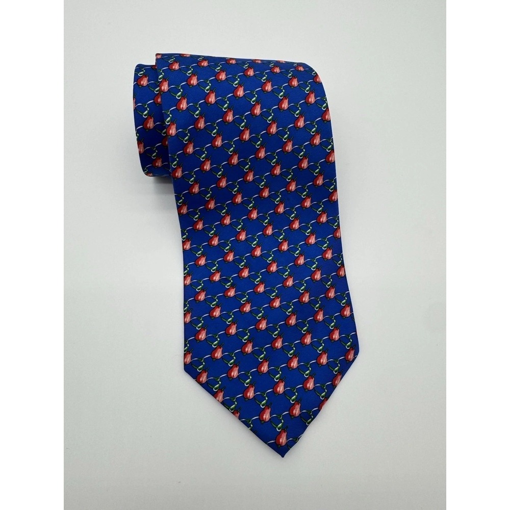 North Shore Rumson NJ Silk Tie Blue Red Fruit Pattern Necktie Classic Preppy